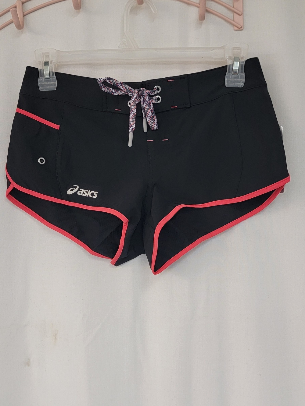 ASICS Black Athletic Shorts with Pink Trim
